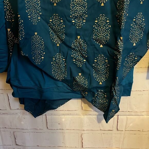 Tamsy Turquoise Color Woven Top S - Picture 11 of 13